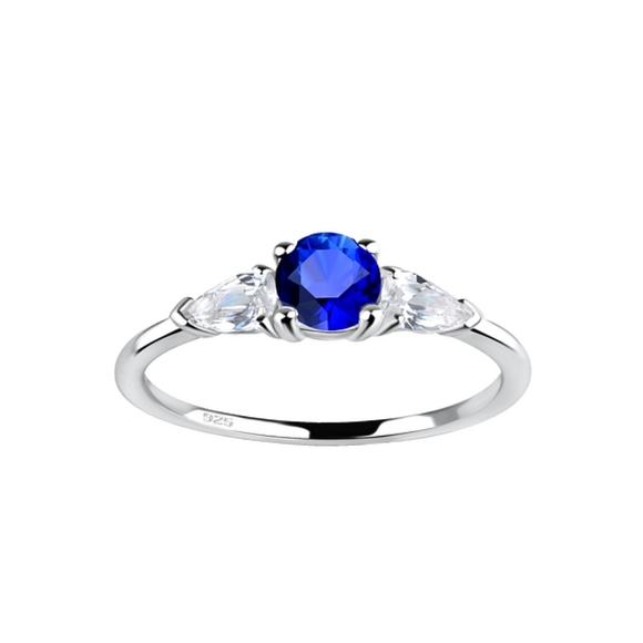 Silver Blue Cubic Zirconia Ring - Picture 1 of 4